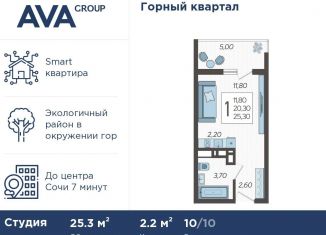 Продаю квартиру студию, 25.3 м2, село Раздольное