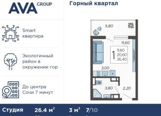 Продаю квартиру студию, 26.4 м2, село Раздольное