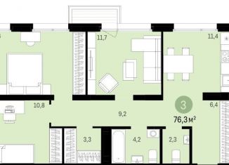 Продажа 3-комнатной квартиры, 76 м2, Новосибирск, жилой комплекс Авиатор, 4, ЖК Авиатор