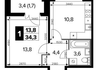 Продажа 1-ком. квартиры, 34.1 м2, Москва, станция Молжаниново, Ленинградское шоссе, 228к6