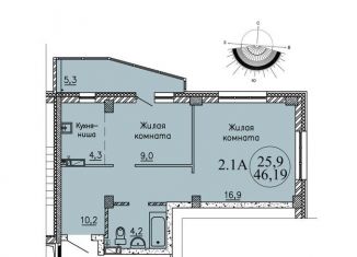 Продаю 2-ком. квартиру, 46.2 м2, Новосибирск, Озёрная улица, ЖК Крымский