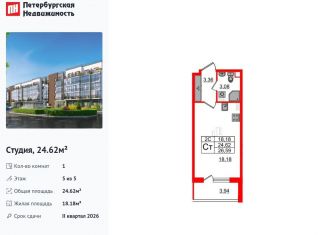 Продается квартира студия, 24.6 м2, Санкт-Петербург, Московский район