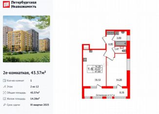 Продается 1-комнатная квартира, 43.6 м2, Санкт-Петербург, Приморский район