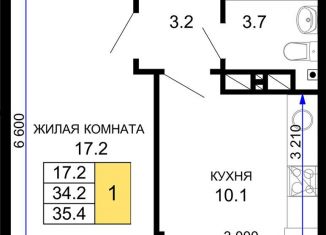 Однокомнатная квартира на продажу, 35.4 м2, Краснодар, ЖК Дыхание