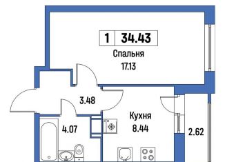 Однокомнатная квартира на продажу, 34.4 м2, Мурино, ЖК Урбанист