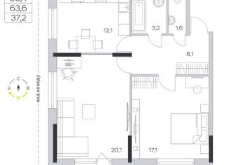 Продажа двухкомнатной квартиры, 63.8 м2, деревня Пирогово, улица Ильинского, 8к1, ЖК Пироговская Ривьера