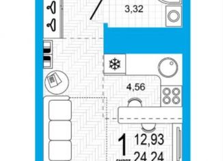 Квартира на продажу студия, 24.6 м2, Уфа, Дёмский район, улица Евгения Столярова, 6А