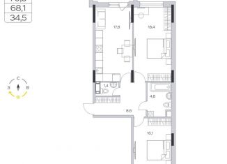 Продается 2-ком. квартира, 68.3 м2, деревня Пирогово, улица Ильинского, 8к1, ЖК Пироговская Ривьера