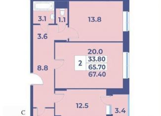 Продам двухкомнатную квартиру, 67.4 м2, поселение Первомайское, жилой комплекс Эдельвейс, к5А, ЖК Эдельвейс