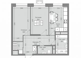 Продажа 2-ком. квартиры, 53.1 м2, село Усады, ЖК Южный Парк