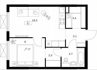 Продаю 1-комнатную квартиру, 38.2 м2, Москва