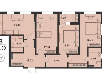 3-комнатная квартира на продажу, 96.6 м2, Курск, Хуторская улица, 33, Центральный округ