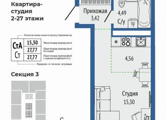 Продается однокомнатная квартира, 27.8 м2, Екатеринбург, метро Чкаловская, улица Титова, 2