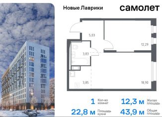 1-ком. квартира на продажу, 43.9 м2, Мурино, жилой комплекс Новые Лаврики, 1.1