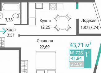 Продаю однокомнатную квартиру, 43.7 м2, Симферополь, Киевский район